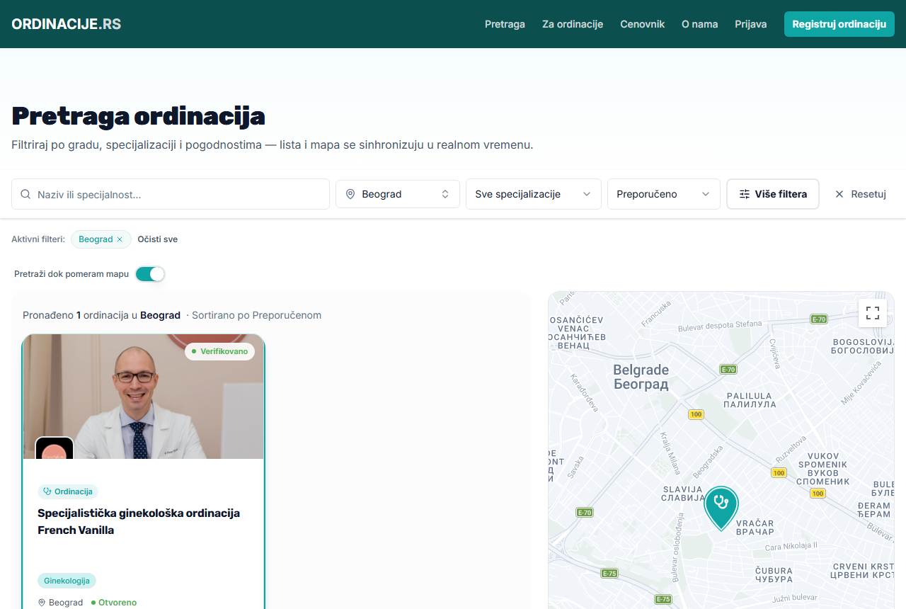 Kako izgleda pretraga ordinacija