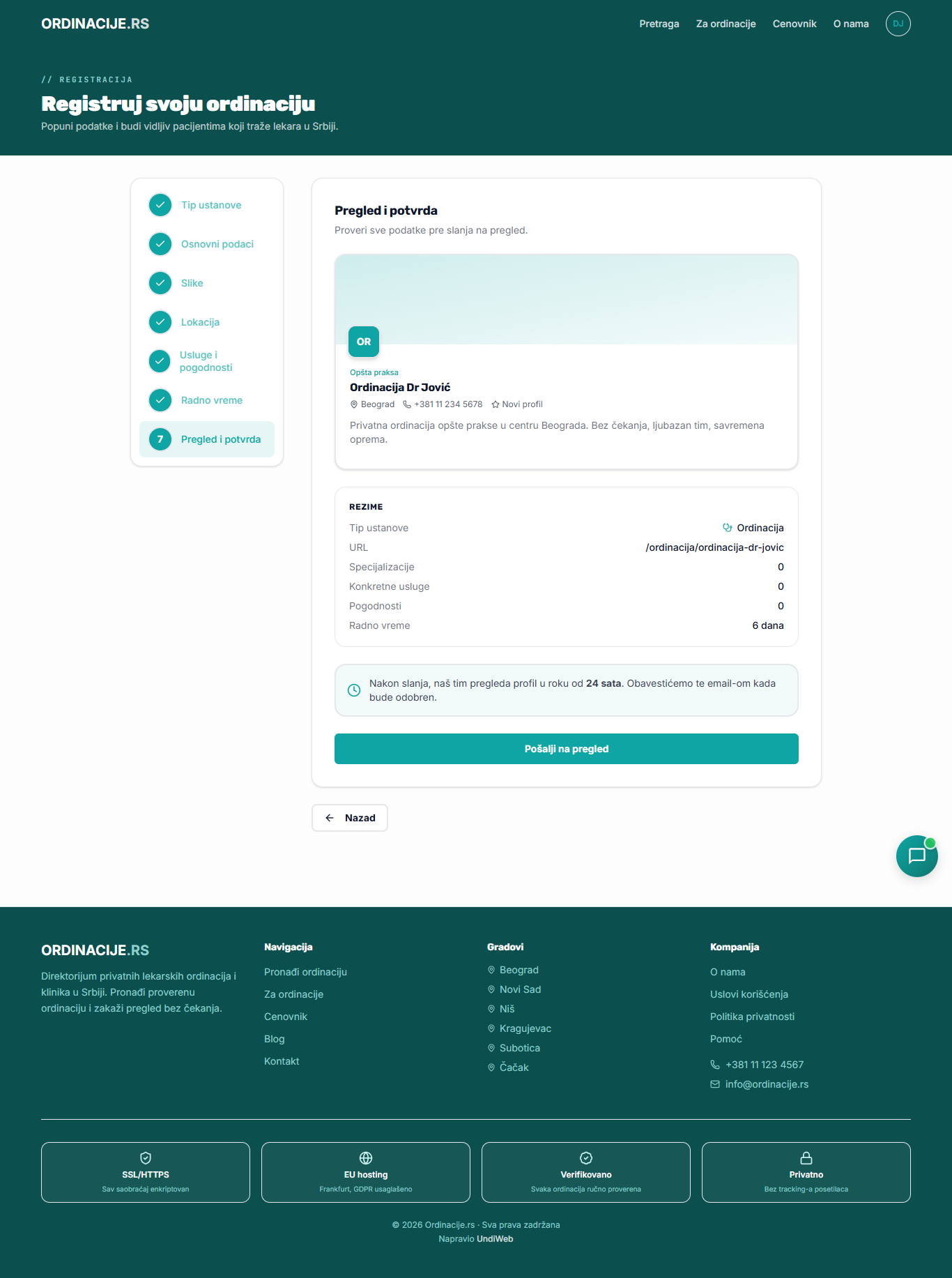 Registracija — 7. Pregled i potvrda